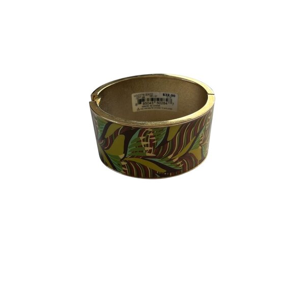 Macy's Wide 1.5" Hinged Bangle Bracelet Tropical Forest Pattern NEW - Picture 4 of 5
